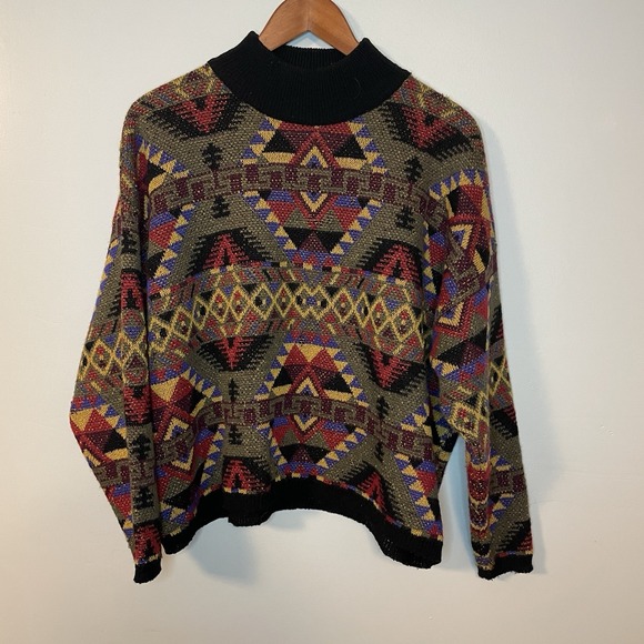 The Unbranded Brand Other - Vintage 90s Coogi Style Sweater Multicolor Aztec Wool Blend Size L Made In Italy